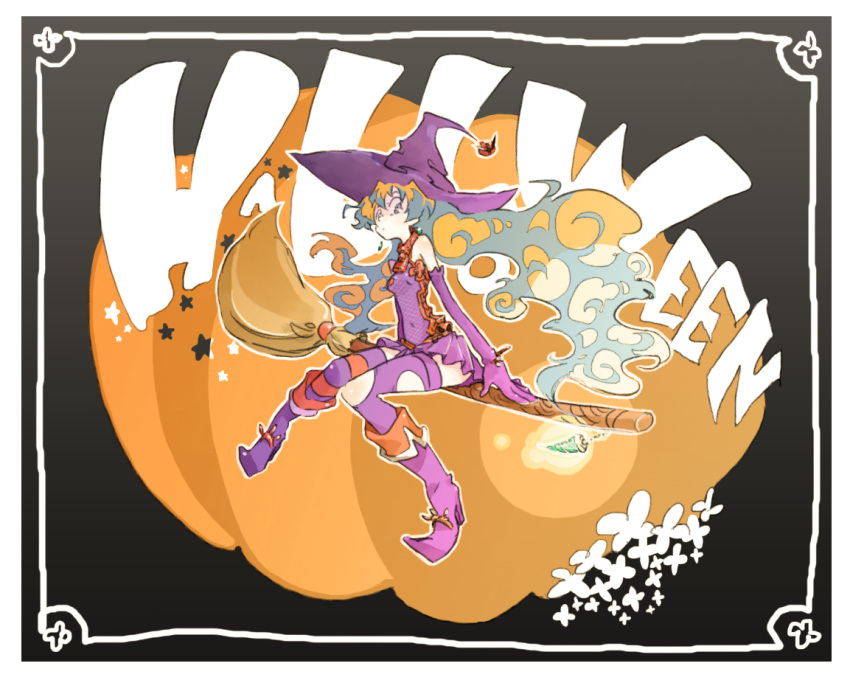 adafada, bad_id, broom, core_drill, dress, elbow_gloves, gloves, halloween