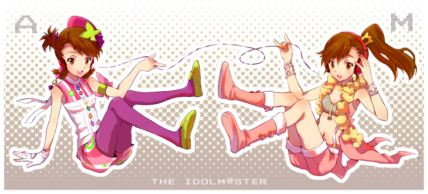 brown_eyes, brown_hair, futami_ami, futami_mami, hat, idolmaster, idolmaster_2, long_hair