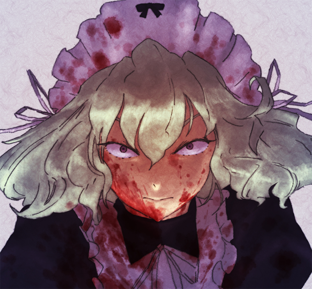 blood, green_hair, maid, maid_headdress, mouri_teru, portrait, rance_(series), sengoku_rance, short_hair, tocky