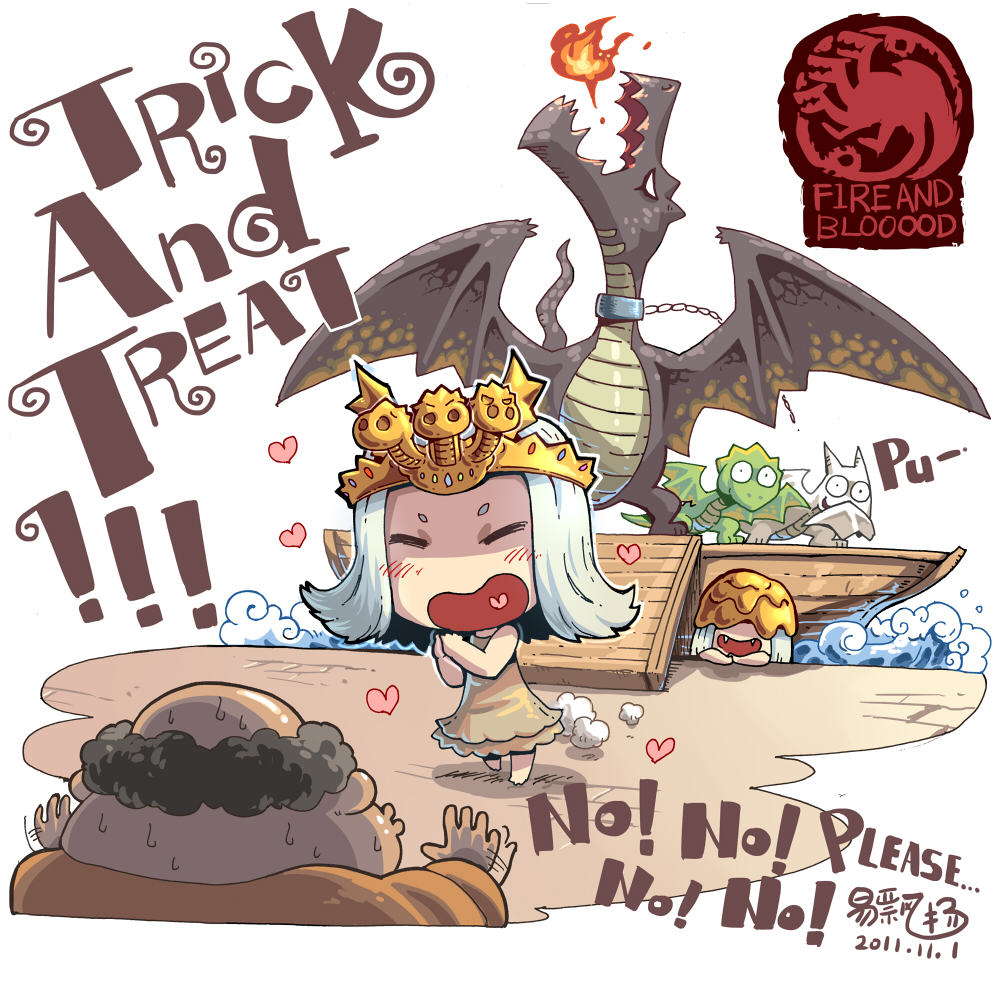 andorlier, blush, boat, chibi, crown, daenerys_targaryen, dragon, dress