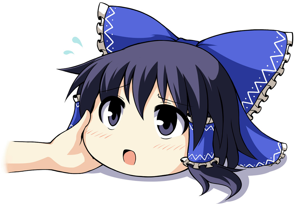 blue, blue_eyes, blush, bow, cheek_press, cheek_rub, hair_bow, hair_tubes