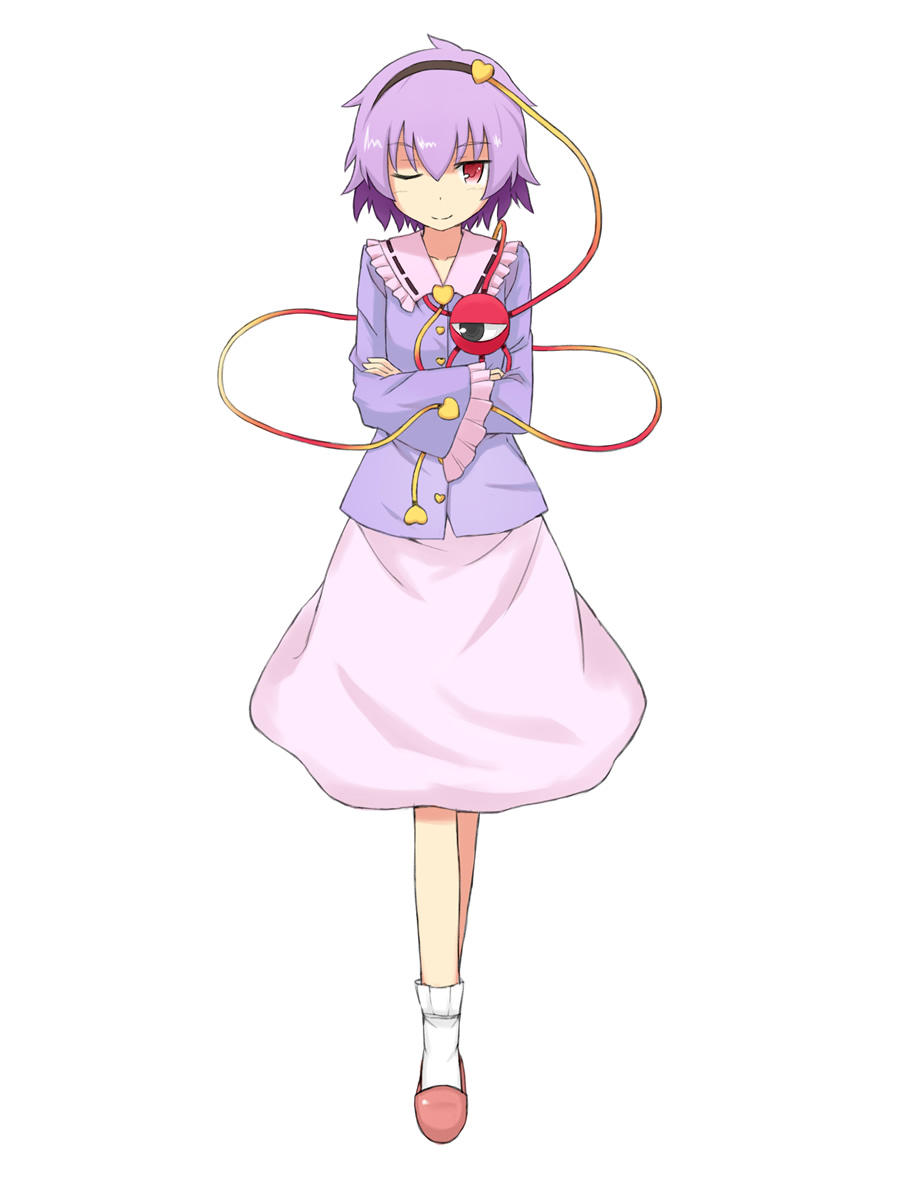 blush, crossed_arms, eyeball, hairband, heart, highres, komeiji_satori, purple_hair