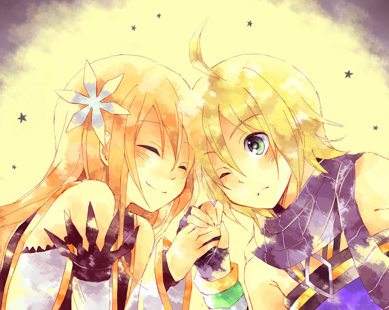 1girl, blonde_hair, brown_hair, emil_castagnier, green_eyes, hand_holding, hino_(moca), holding_hands