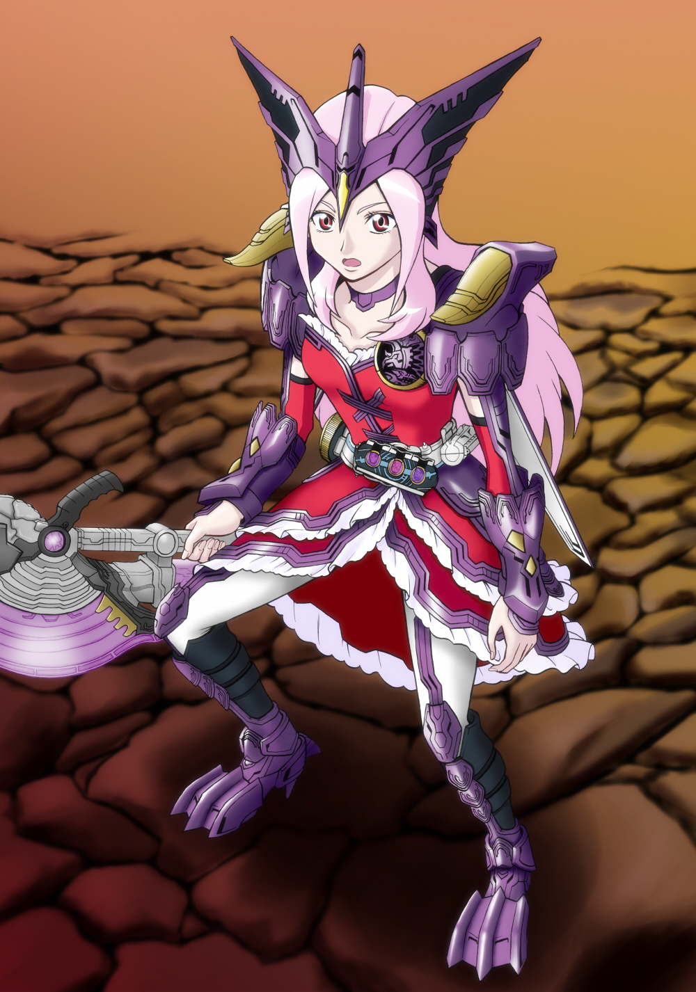 1girl, axe, belt, choker, cure_passion, dress, female, fresh_precure!