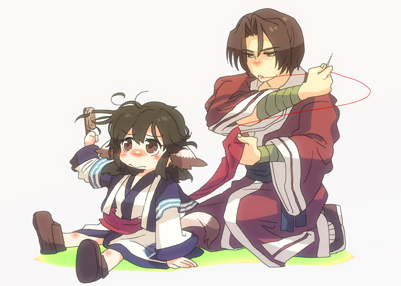 aruruw, astsm, benawi, black_hair, brown_eyes, dog_ears, hair_brush, japanese_clothes