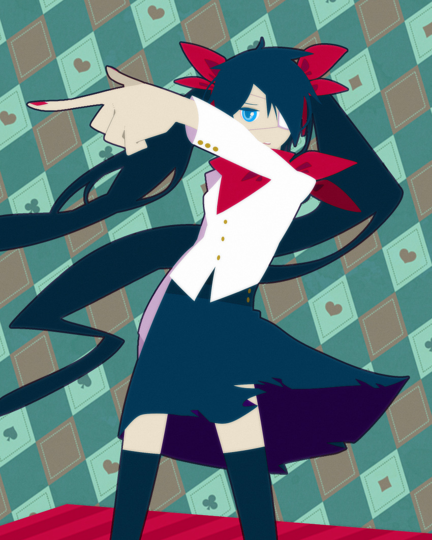 absurdres, bow, finger_point, hair_bow, highres, original, pointing, skirt