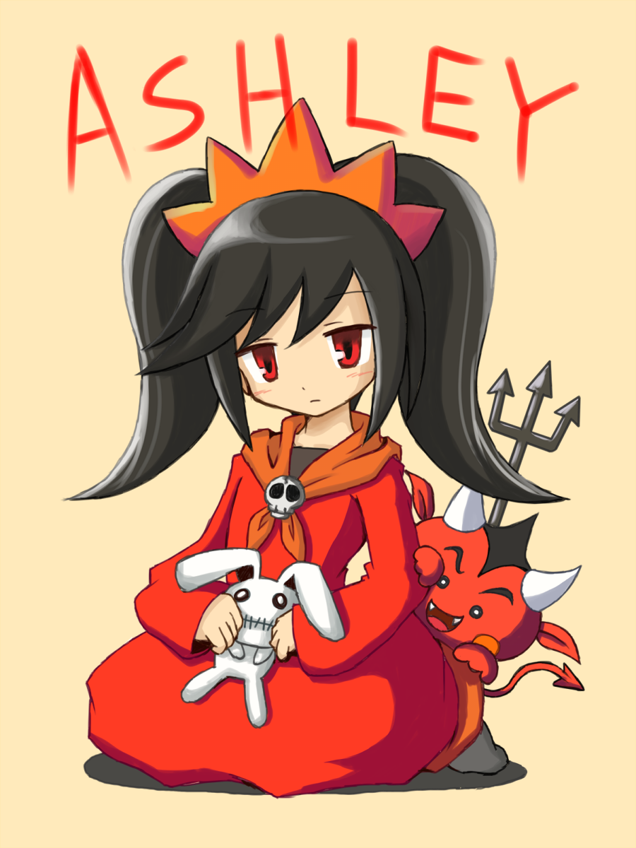 ashely, ashley, black_hair, character_name, demon_tail, dress, highres, mini_demon