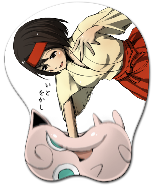 bad_id, black_eyes, black_hair, blush, bob_cut, breast_mousepad, erika_(pokemon), erukin_masa