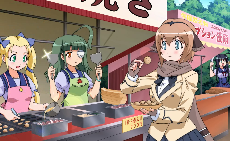 ahoge, aoba_anoa, apron, bell, blonde_hair, blue_eyes, blush, bread