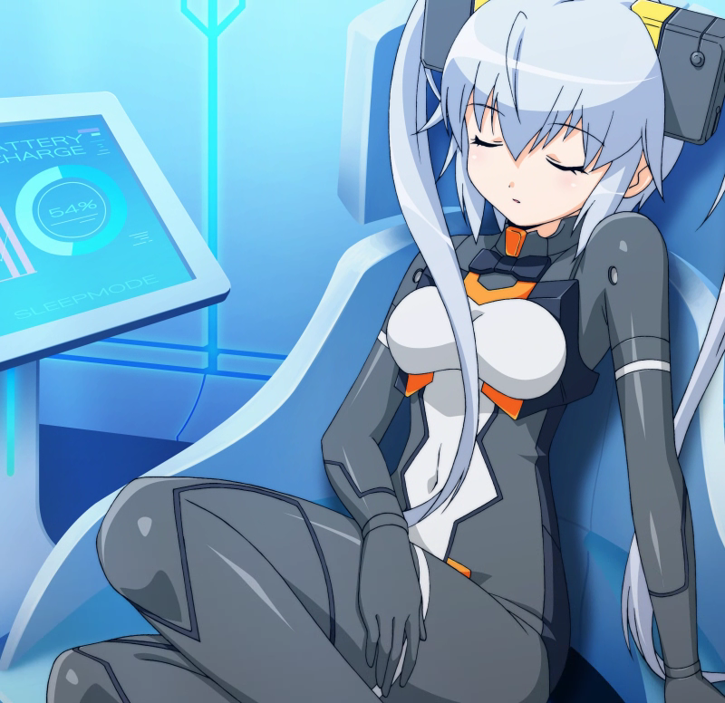 busou_shinki, computer, grey_hair, otomedius, otomedius_excellent, sleeping, strarf