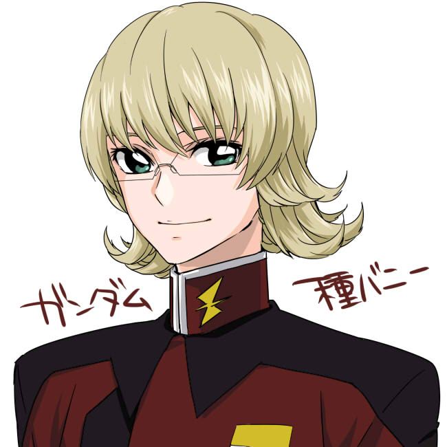 barnaby_brooks_jr, blonde_hair, company_connection, eyelashes, glasses, green_eyes, gundam, gundam_seed