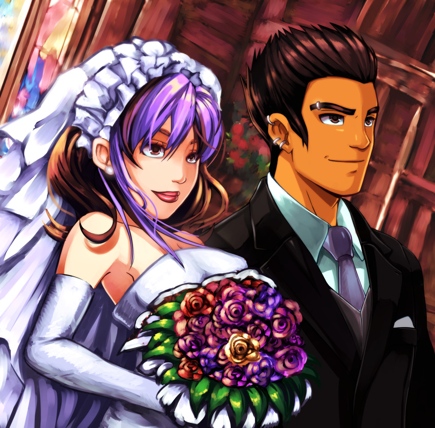 absurdres, bouquet, bride, church, colt_warren, couple, denni_fallon, groom