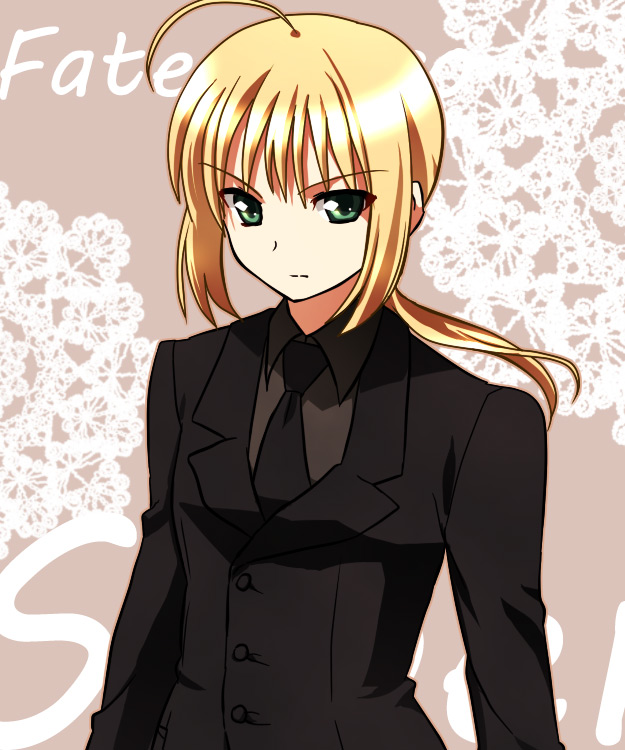 ahoge, blonde_hair, fate/stay_night, fate/zero, fate_(series), formal, green_eyes, jewelry