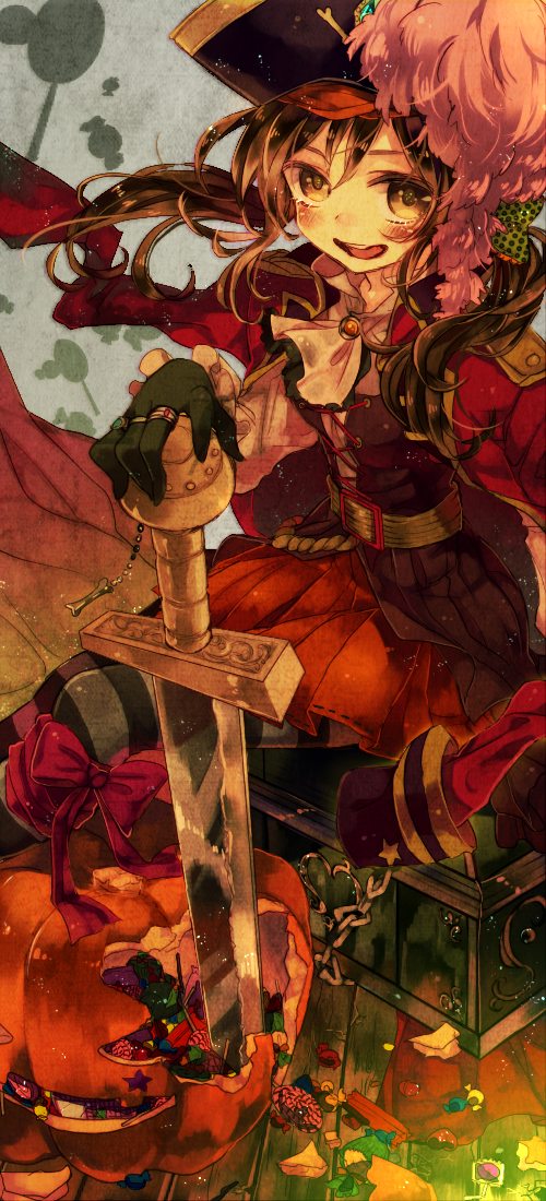 alternate_costume, axis_powers_hetalia, belt, bicorne, blush, bow, candy, captain_hook