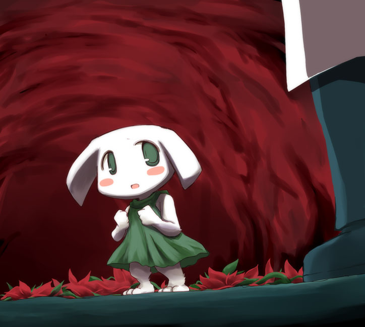 blush, bottomless, cave, cave_story, doukutsu_monogatari, dress, female, flower