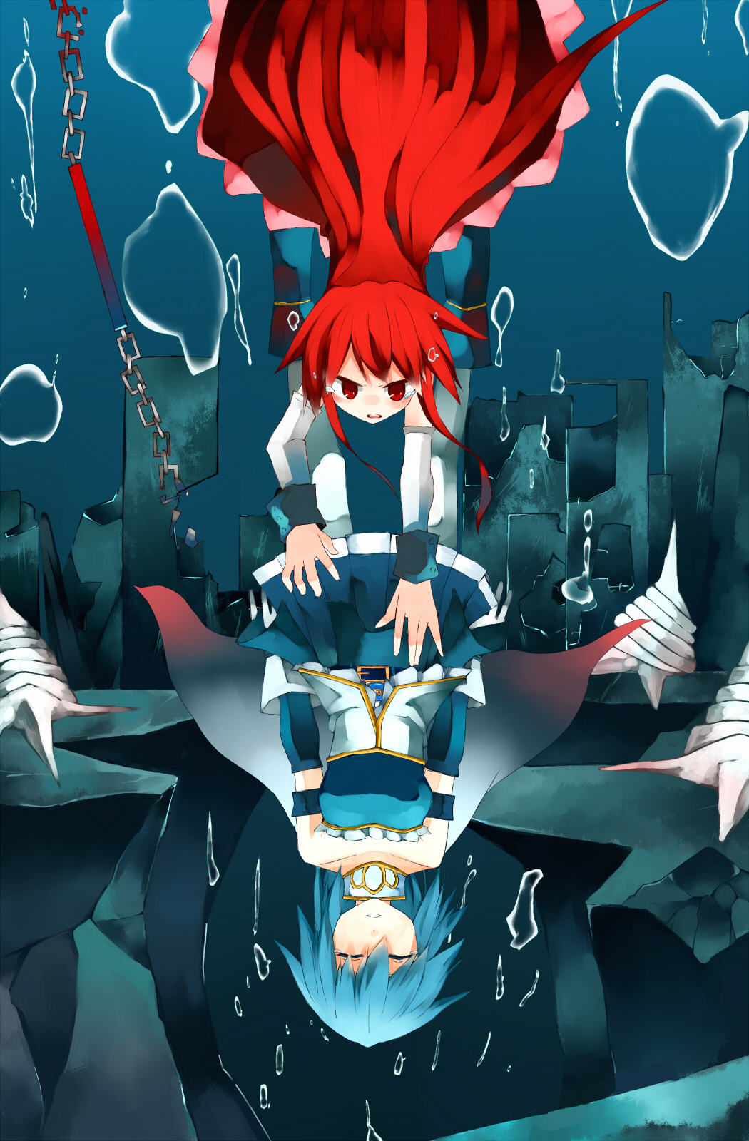blue_hair, highres, long_hair, magical_girl, mahou_shoujo_madoka_magica, miki_sayaka, multiple_girls, red_eyes