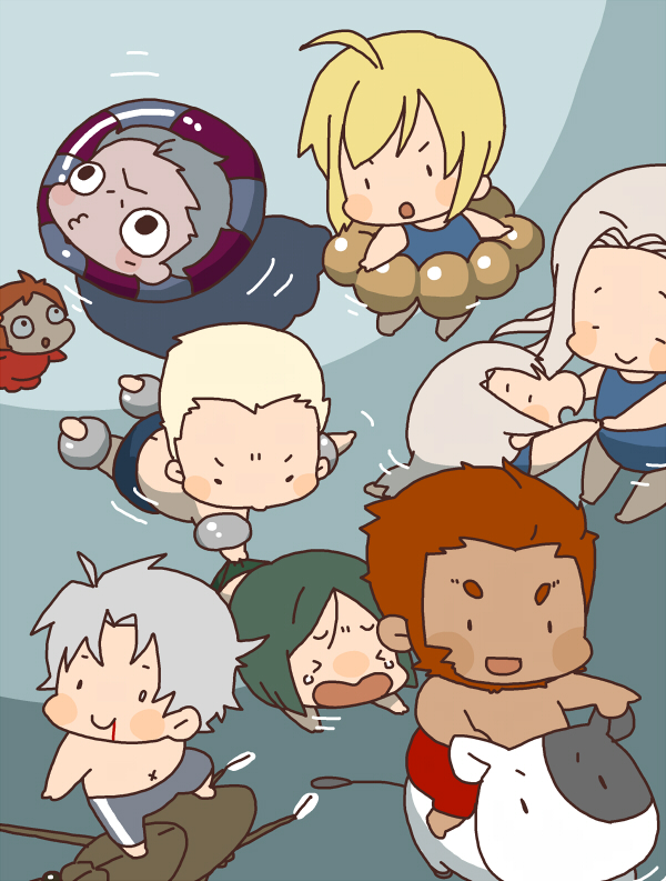 >_<, age_difference, ahoge, bad_id, blood, caster_(fate/zero), chibi, child