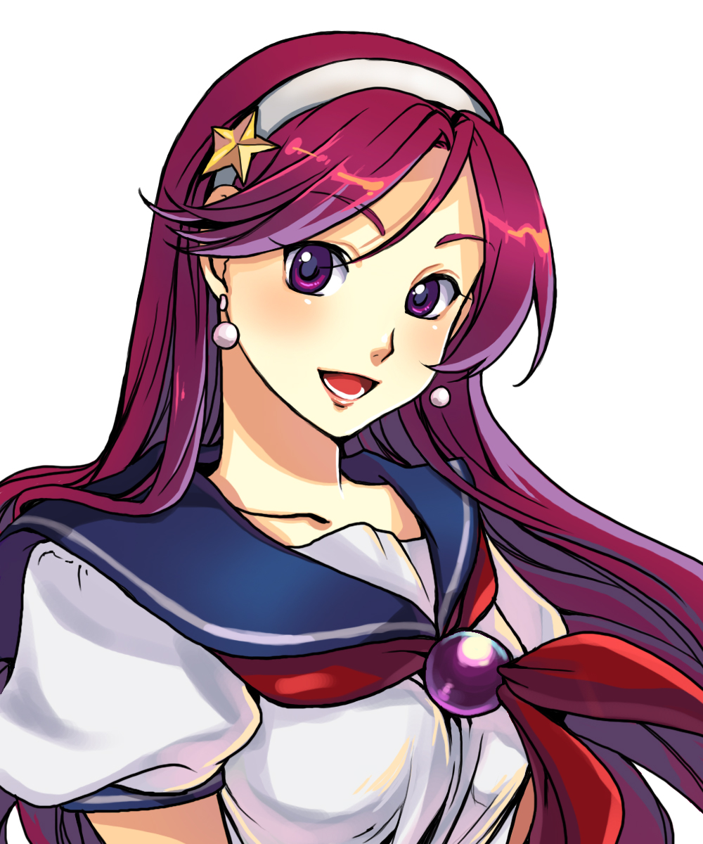 1girl, asamiya_athena, bad_id, blue_sailor_collar, blush, breasts, bust, collarbone