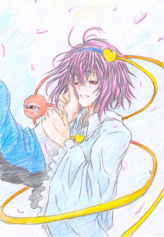ahoge, blush, esparda, hand_holding, hand_on_another's_face, hand_on_another's_face, holding_hands, komeiji_satori