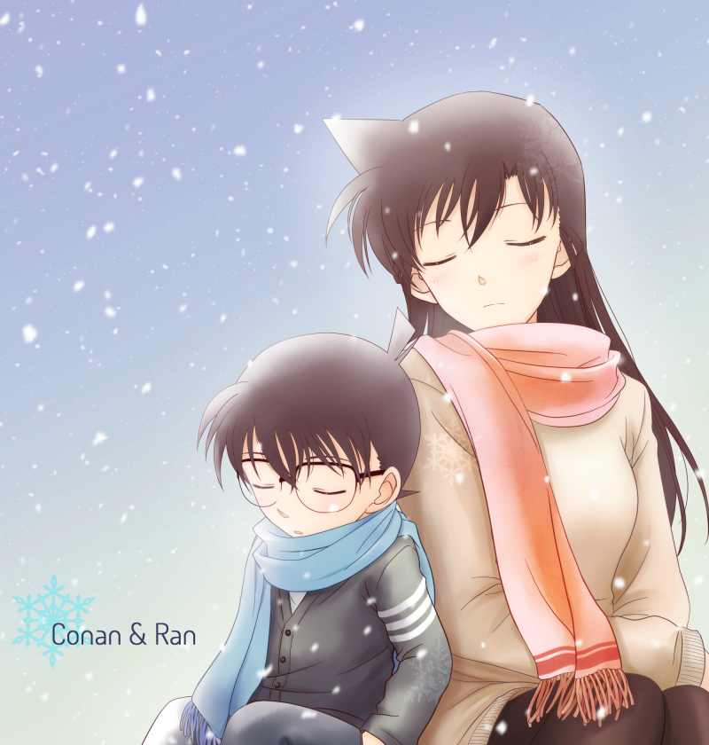 1girl, ahoge, arya_(artist), brown_hair, child, detective_conan, dress, edogawa_conan