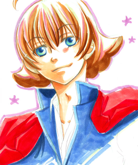 ahoge, alternate_eye_color, blue_eyes, brown_hair, capcom, colored_eyelashes, coltomo, gyakuten_kenji