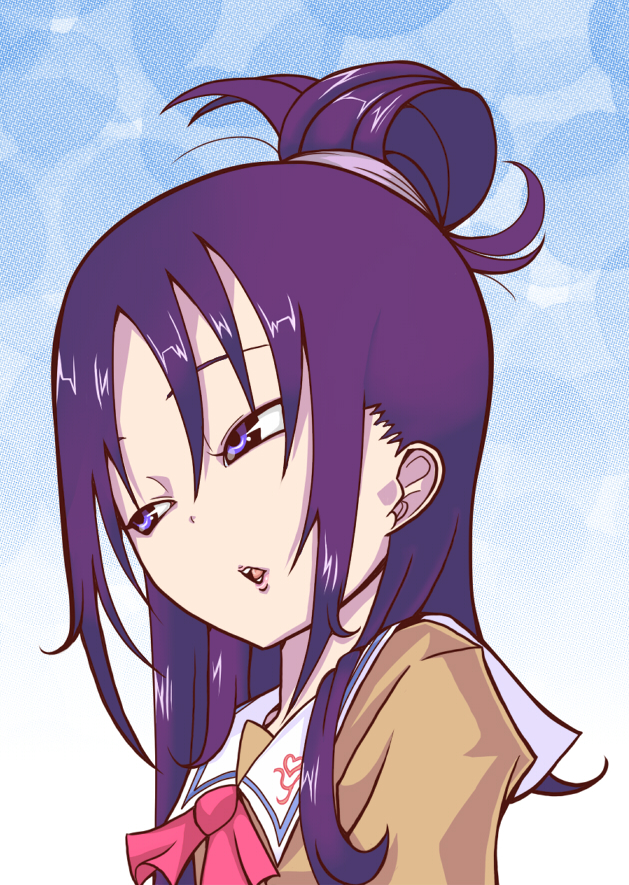 1girl, eito, futari_wa_precure_splash_star, hair_bun, long_hair, mishou_mai, precure, purple_eyes