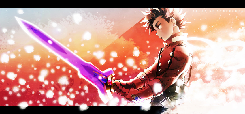 brown_hair, coat, gloves, gotou_(pixiv37128), highres, lloyd_irving, male, serious