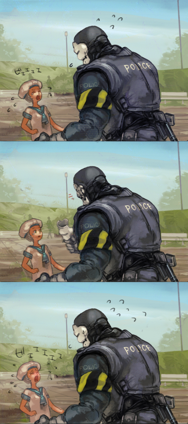 android, armor, child, comic, cyberpunk, cyborg, flying_sweatdrops, flying_teardrops