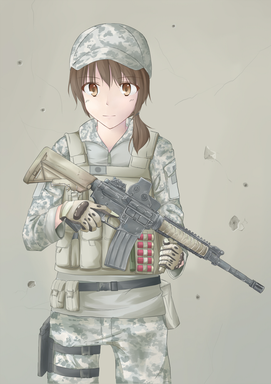 assault_rifle, battlefield_(series), battlefield_3, brown_eyes, brown_hair, bulletproof_vest, commentary_request, gloves