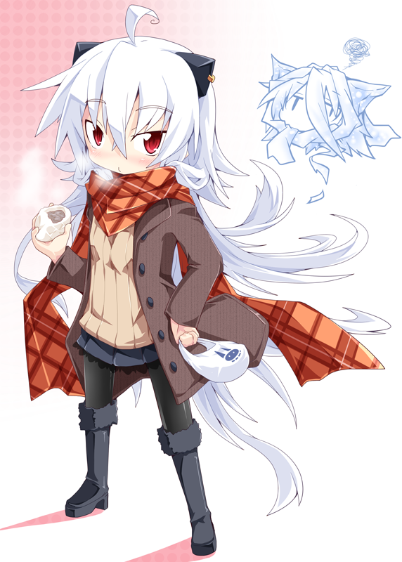 long_hair, original, pantyhose, red_eyes, reku, scarf, shiroko_(reku), white_hair