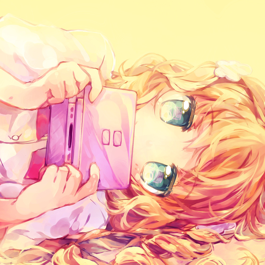 aqua_eyes, blonde_hair, colored_eyelashes, covering, covering_face, covering_mouth, face, hair_ornament