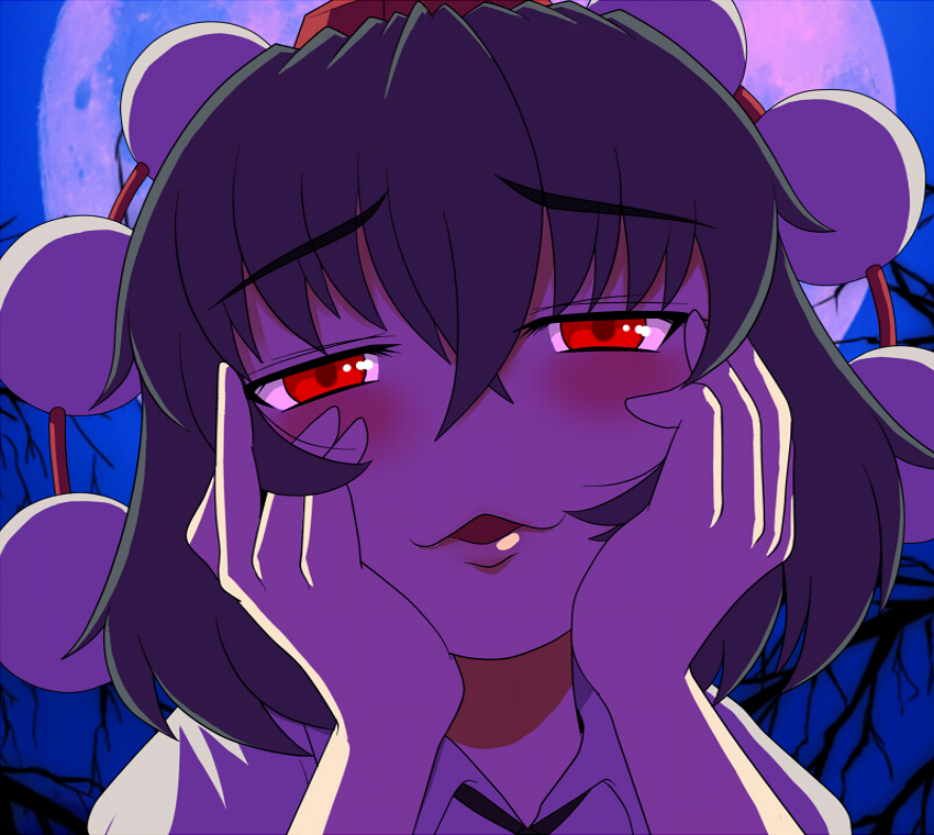 black_hair, blush, dsk, hands_on_own_cheeks, hands_on_own_face, hat, kimeemaru, mirai_nikki