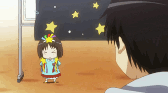 animated, animated_gif, brown_hair, chibi, cute, gif, hanamaru_youchien, koume_(hanamaru_youchien), lowres, o_o, screencap, star, stars, tsuchida_naozumi