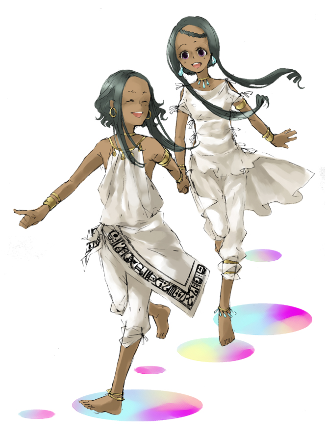 anklet, armlet, artist_request, bangle, barefoot, black_hair, bracelet, character_request