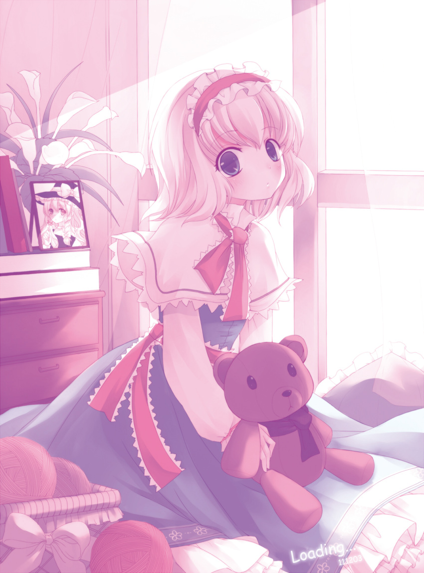 2girls, alice_margatroid, basketball, black_dress, blonde_hair, blue_dress, blue_eyes, bow
