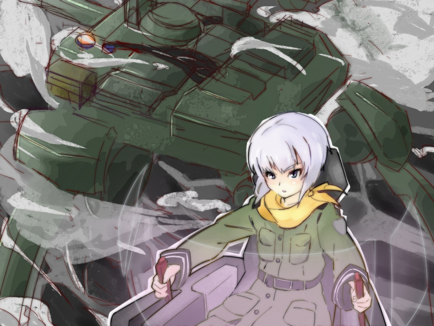 kannagi_noel, mecha, military, military_uniform, scarf, sora_no_woto, takemikazuchi, uniform