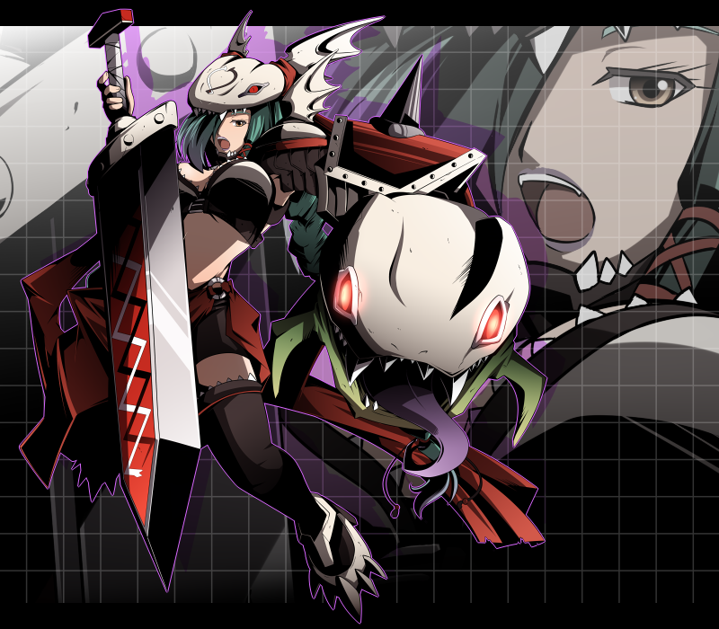 black_legwear, braid, brown_eyes, digimon, digimon_xros_wars, glowing, glowing_eyes, green_hair