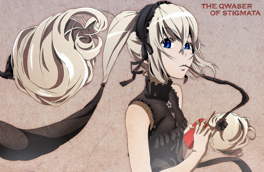 blonde_hair, blue_eyes, ekaterina_kurae, esperanza_(wp), headdress, highres, long_hair, seikon_no_qwaser