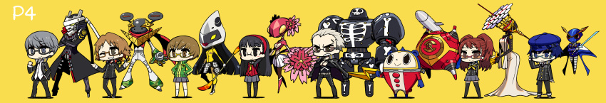 4girls, absurdres, amagi_yukiko, arms_behind_back, black_eyes, black_hair, black_legwear, blonde_hair