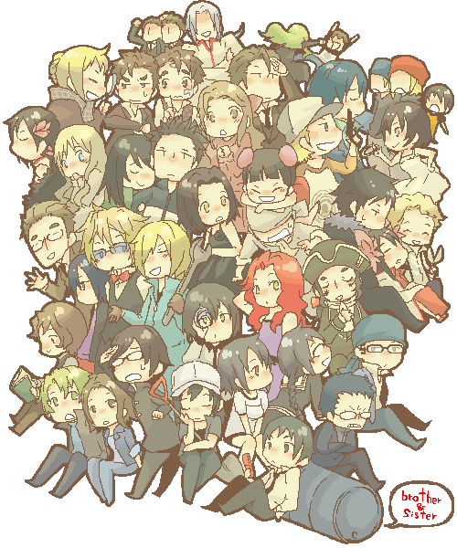 99ya_(pixiv328612), baccano, baccano!, barrel, black_hair, brother_and_sister, chane_laforet, character_request