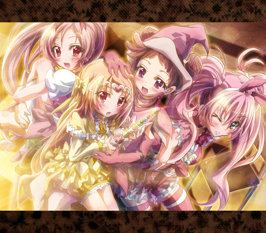 child, company_connection, creator_connection, crossover, cure_blossom, cure_melody, cure_muse, cure_muse_(yellow)