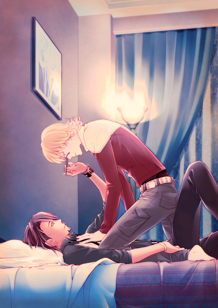 barnaby_brooks_jr, blonde_hair, brown_hair, g_broadbill, glasses, glasses_removed, hand_on_another's_chest, hand_on_another's_chest