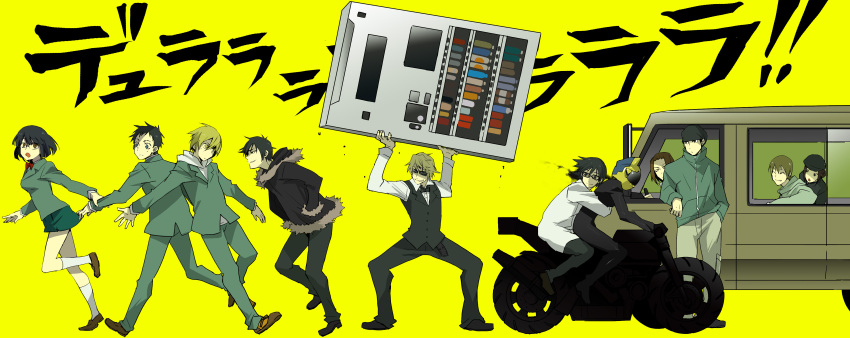 celty_sturluson, dragging, driving, durarara!!, fujimura_(marina), fujimura_(pixiv43753), glasses, hand_in_pocket