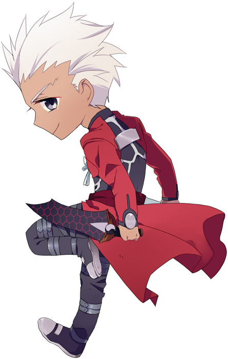archer, chibi, cloak, dameaki, dark_skin, fate/stay_night, fate_(series), grey_eyes