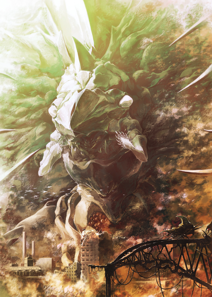 building, city, destruction, gamera, gamera_(series), giant, insect, kaijuu, legion_(gamera), monster, nurikabe_(mictlan-tecuhtli), open_mouth, smoke, turtle