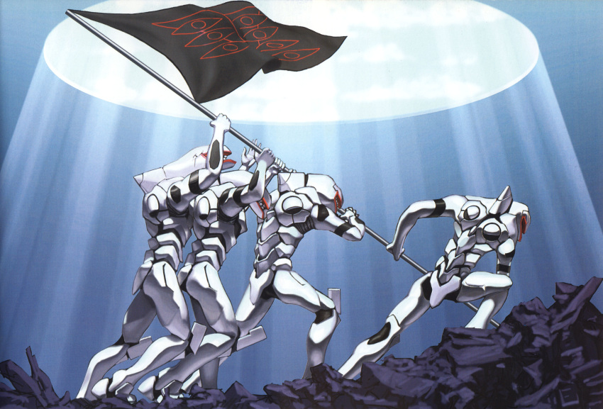 absurdres, flag, highres, iwo_jima, mass_production_eva, mecha, neon_genesis_evangelion, parody