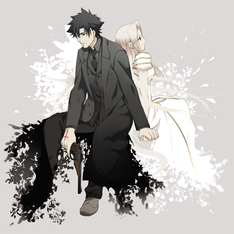 black_eyes, black_hair, command_spell, couple, dress, emiya_kiritsugu, facial_hair, fate/stay_night
