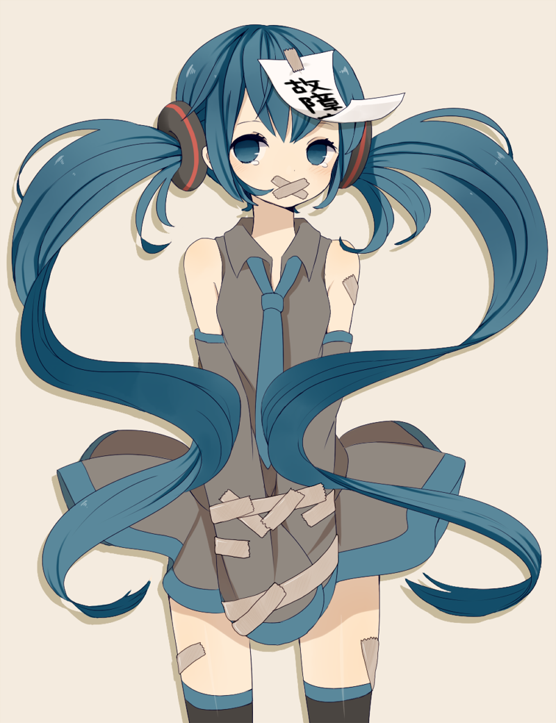 aqua_eyes, aqua_hair, ayu_(mog), bad_id, detached_sleeves, hatsune_miku, long_hair, necktie
