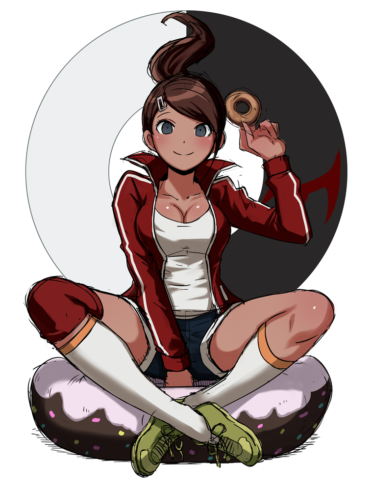 asahina_aoi_(dangan-ronpa), breasts, brown_hair, cleavage, crossed_legs, dangan-ronpa, dangan_ronpa, dark_skin