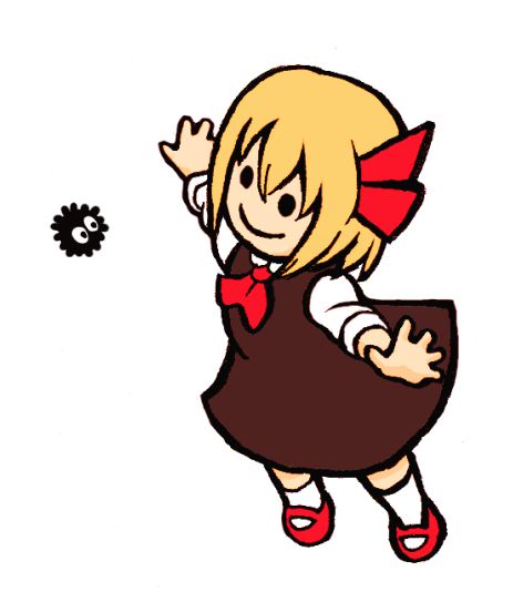 blonde_hair, chibi, makkurokurosuke, outstretched_arms, rumia, smile, spread_arms, terajin